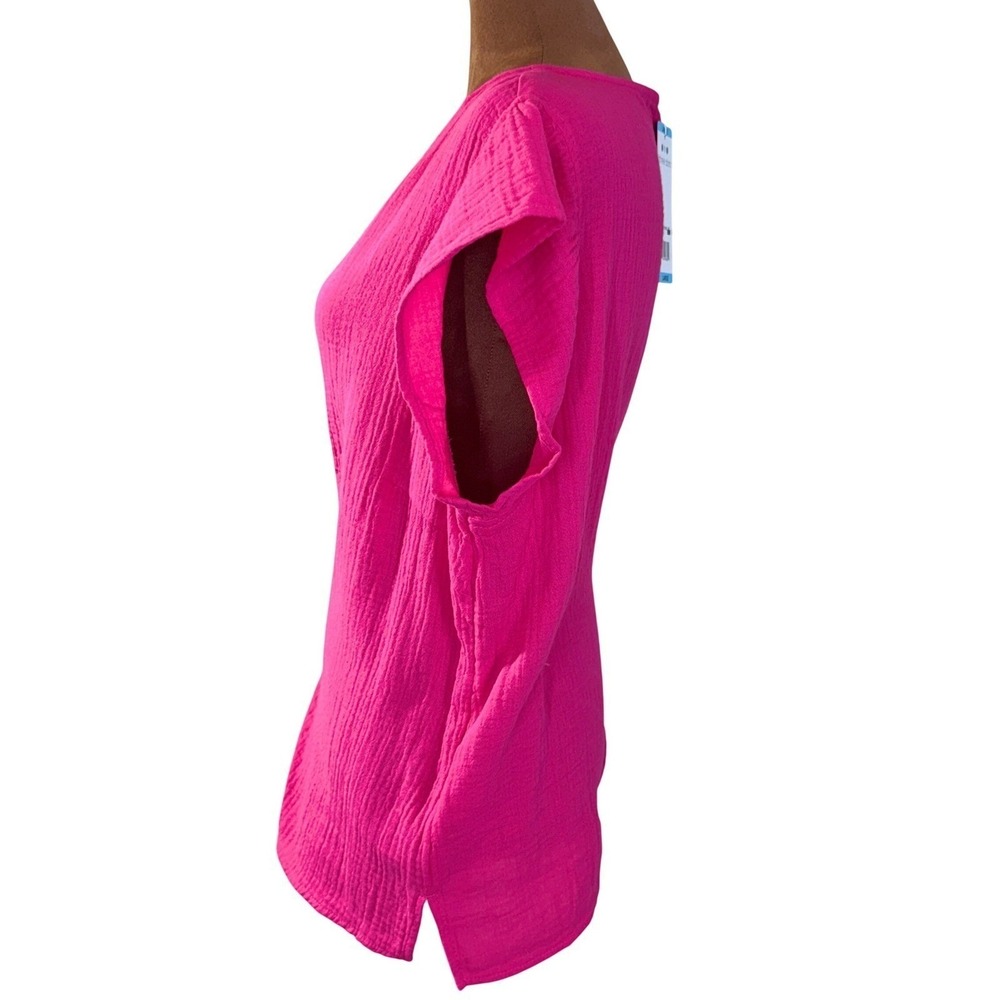 Three Dots‎ Top T-shirt Large Cotton Gauze Pink V Neck Lightweight NWT Blouse - Picture 3 of 9